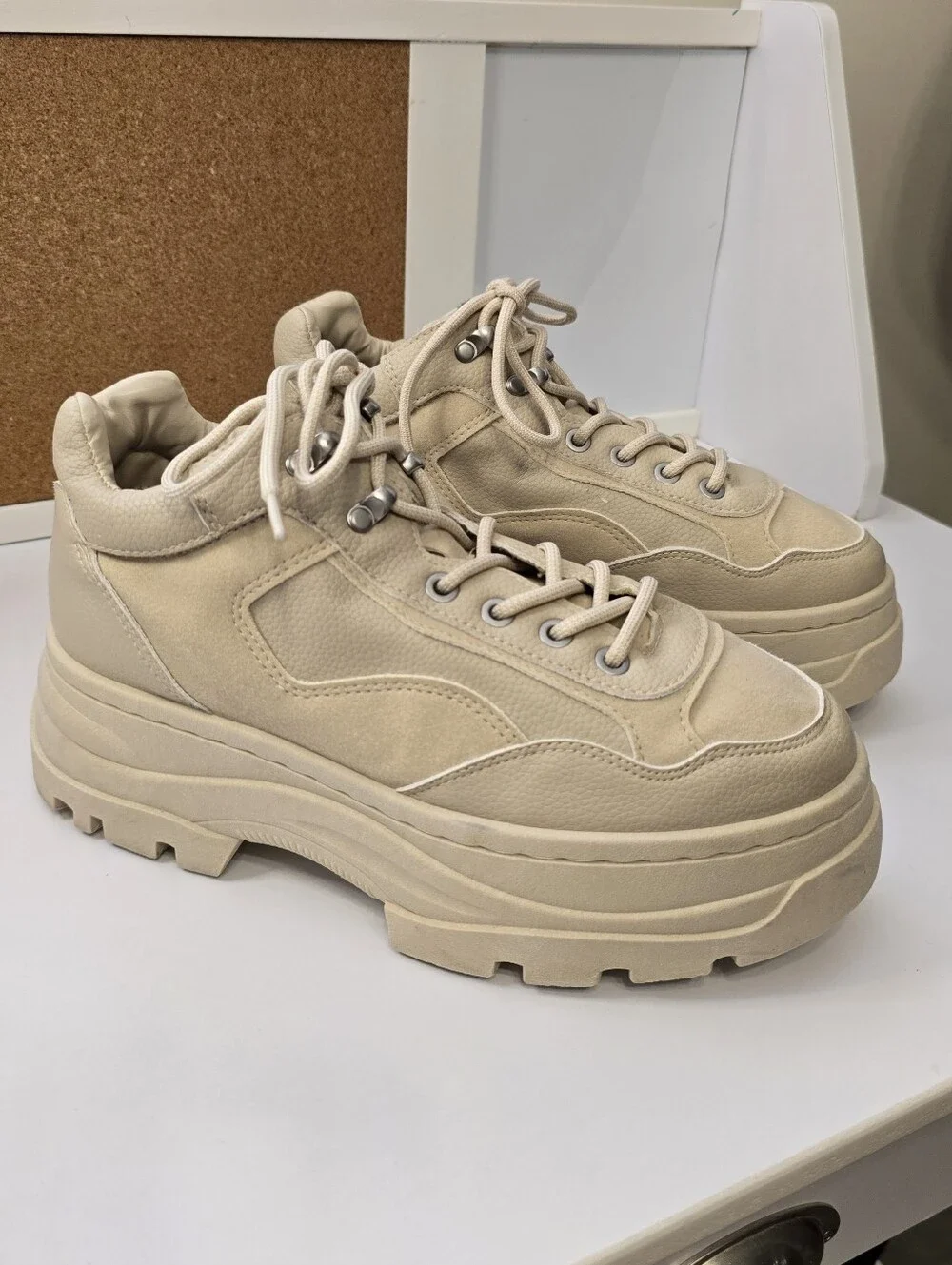 Forever 21 Beige Platform Lace-Up Sneakers